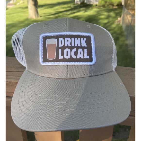 Other - "Drink Local" Patch Tan Brown Cream Mesh Snapback Hat Cap Outdoor Dad Cap